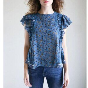 Sea New York Khloe Printed Pom Pom Blouse